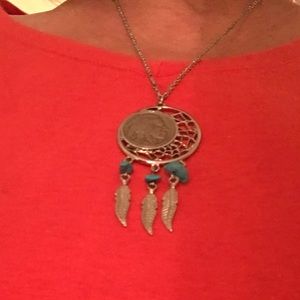 buffalo nickel and turquoise stone necklace